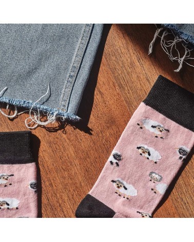 BeSheep - Chaussettes en coton bio motif Mouton - Rose Besocks jolies chausset pour homme femme fantaisie drole originales