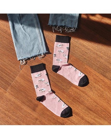 BeSheep - Chaussettes en coton bio motif Mouton - Rose Besocks jolies chausset pour homme femme fantaisie drole originales