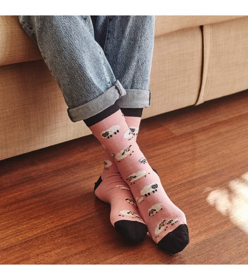 BeSheep - Chaussettes en coton bio motif Mouton - Rose Besocks jolies chausset pour homme femme fantaisie drole originales