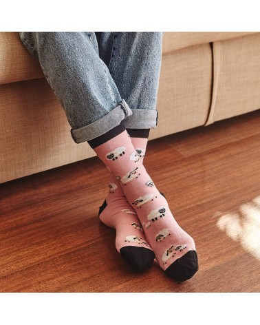 BeSheep - Chaussettes en coton bio motif Mouton - Rose Besocks jolies chausset pour homme femme fantaisie drole originales