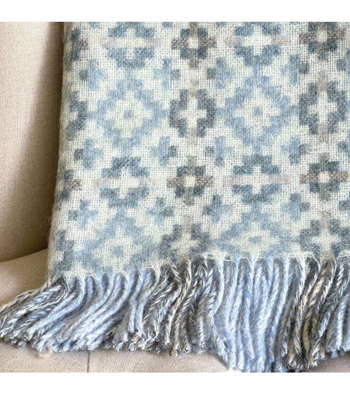 Dartmouth Blue - Pure new wool blanket Bronte by Moon best for sofa throw warm cozy soft