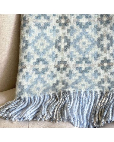 Dartmouth Blue - Pure new wool blanket Bronte by Moon best for sofa throw warm cozy soft