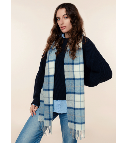 Winchester Sky - Sciarpa di lana merinos blu e bianco Bronte by Moon sciarpa inglese per donna da uomo per donna sciarpe di l...