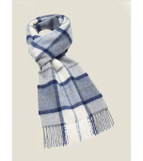 Winchester Sky - Sciarpa di lana merinos blu e bianco Bronte by Moon sciarpa inglese per donna da uomo per donna sciarpe di l...