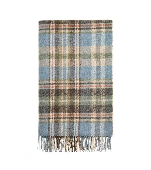 Plaid GLEN COE Aqua - Couverture pure laine vierge Bronte by Moon anglaise plaid tartan ecossais 100 laine highland