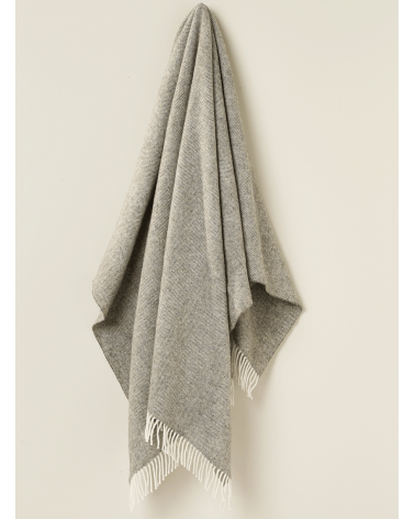 HERRINGBONE Vintage Grey - Pure new wool blanket Bronte by Moon best for sofa throw warm cozy soft