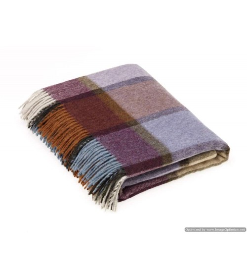 Plaid Block Windowpane Damson - Couverture en laine mérinos Bronte by Moon anglaise plaid tartan ecossais 100 laine highland