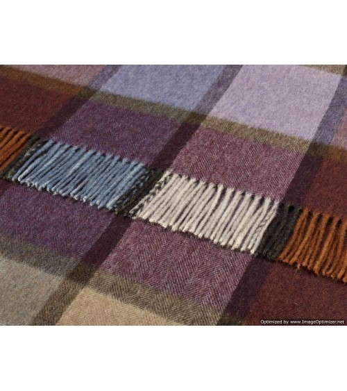 Plaid Block Windowpane Damson - Couverture en laine mérinos Bronte by Moon anglaise plaid tartan ecossais 100 laine highland
