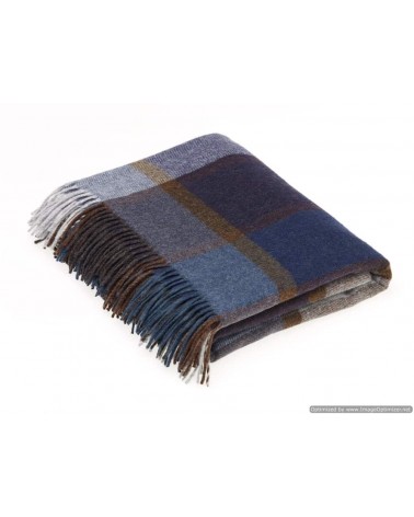 Block Windowpane Blue - Merino wool blanket Bronte by Moon best for sofa throw warm cozy soft