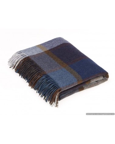 Block Windowpane Blue - Merino wool blanket Bronte by Moon warm cozy soft sofa throw blanket picnic throws and blankets
