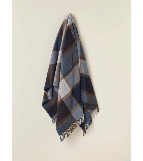 Block Windowpane Blue - Plaid, couverture en laine mérinos Bronte by Moon plaide pour canapé de lit cocooning chaud