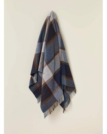 Block Windowpane Blue - Plaid, couverture en laine mérinos Bronte by Moon plaide pour canapé de lit cocooning chaud