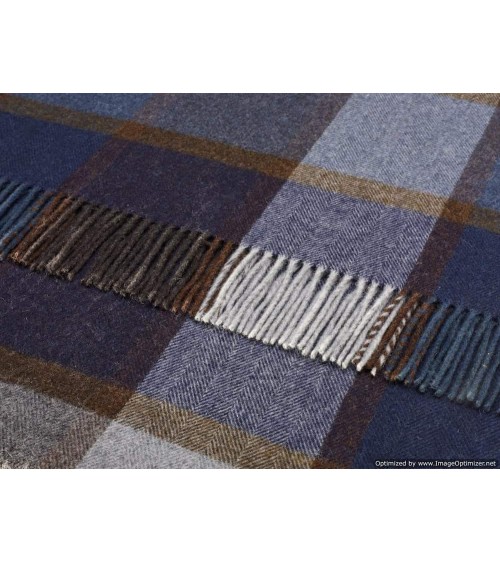 Block Windowpane Blue - Merino wool blanket Bronte by Moon best for sofa throw warm cozy soft