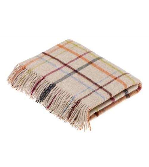 Variable WINDOWPANE Beige / Multi - Coperta di lana merino Bronte by Moon plaid per divano in lana coperta morbida letto matr...