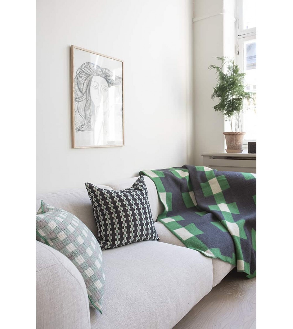 MARTA Vert - Couverture en laine Brita Sweden un plaid cocooning couverture chaude douce plaide lit
