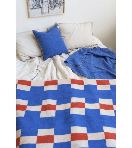 MARTA Blue - Wool blanket Brita Sweden warm cozy soft sofa throw blanket picnic throws and blankets