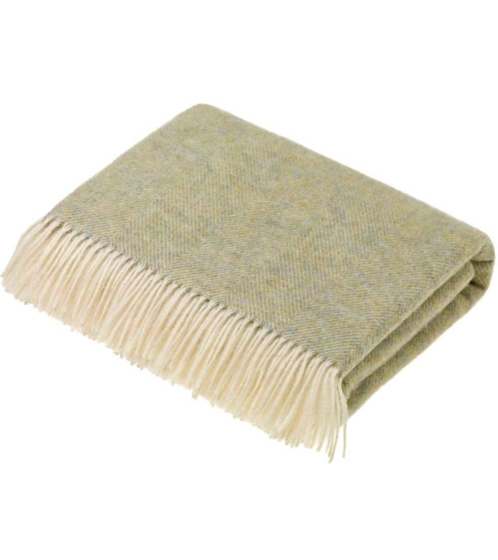 Wool Blanket HERRINGBONE Light Sage - Green Sofa Throw Bronte by Moon warm cozy soft sofa throw blanket picnic throws and bla...