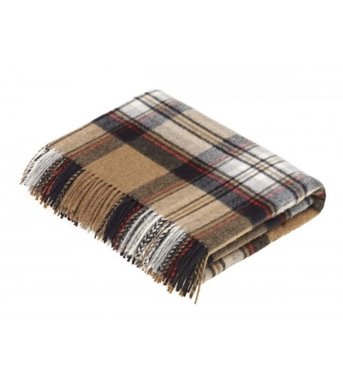 Tartan throw Camel Stewart - Merino wool blanket Bronte by Moon clan plaids english sofa cozy soft throw blanket