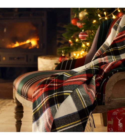 Tartan throw Dress Stewart - Merino wool blanket Bronte by Moon best for sofa throw warm cozy soft