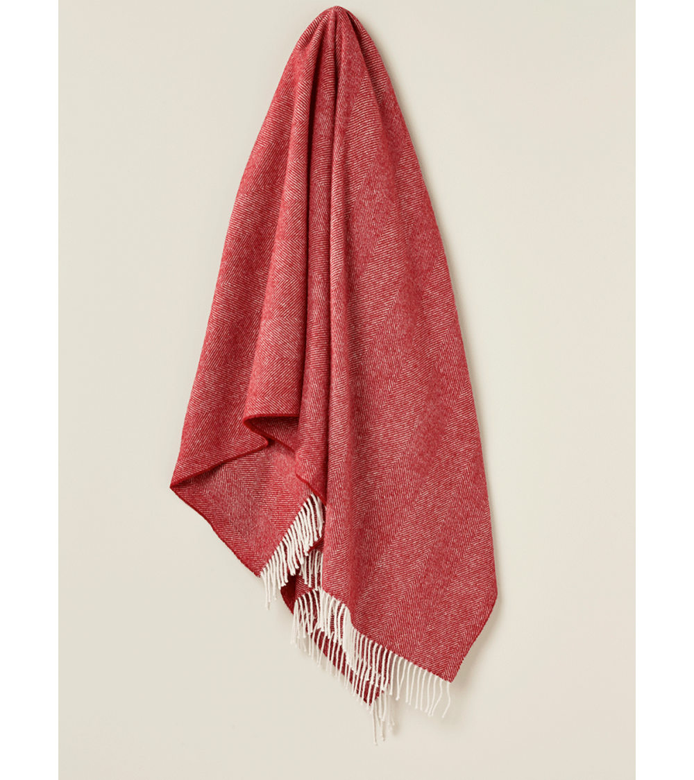 Wolldecke HERRINGBONE Rot - Rote Decke, Schurwolldecke Bronte by Moon woll decken schafwoll decke kaufen kuscheldecke fûr sof...