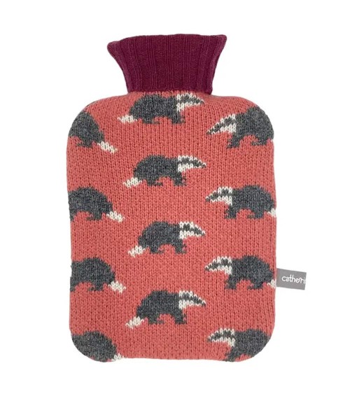 Badgers - Small Hot water bottle with wool cover Catherine Tough bag long rechargeable luxury cute