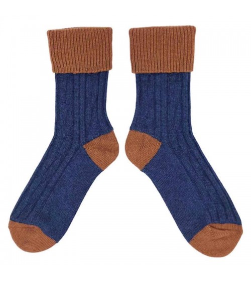 Chaussettes en laine et cachemire - Bleu marine et cuivre Catherine Tough jolies chausset pour homme femme fantaisie drole or...