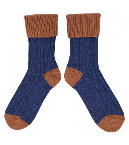 Chaussettes en laine et cachemire - Bleu marine et cuivre Catherine Tough jolies pour femme originales pour homme chausset ri...