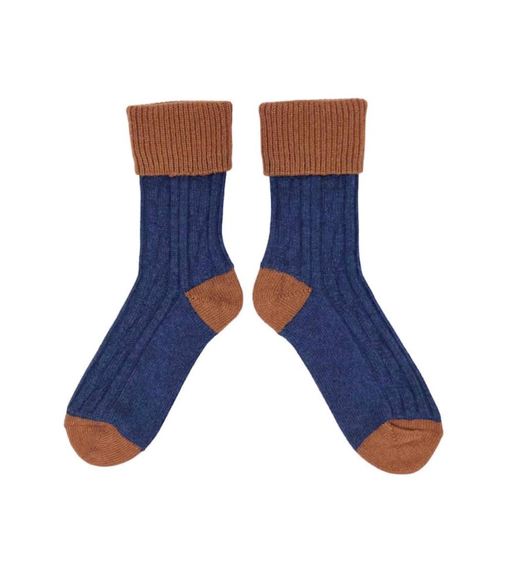 Chaussettes en laine et cachemire - Bleu marine et cuivre Catherine Tough jolies pour femme originales pour homme chausset ri...