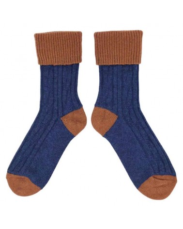 Chaussettes en laine et cachemire - Bleu marine et cuivre Catherine Tough jolies pour femme originales pour homme chausset ri...