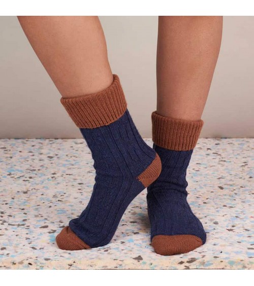 Chaussettes en laine et cachemire - Bleu marine et cuivre Catherine Tough jolies pour femme originales pour homme chausset ri...