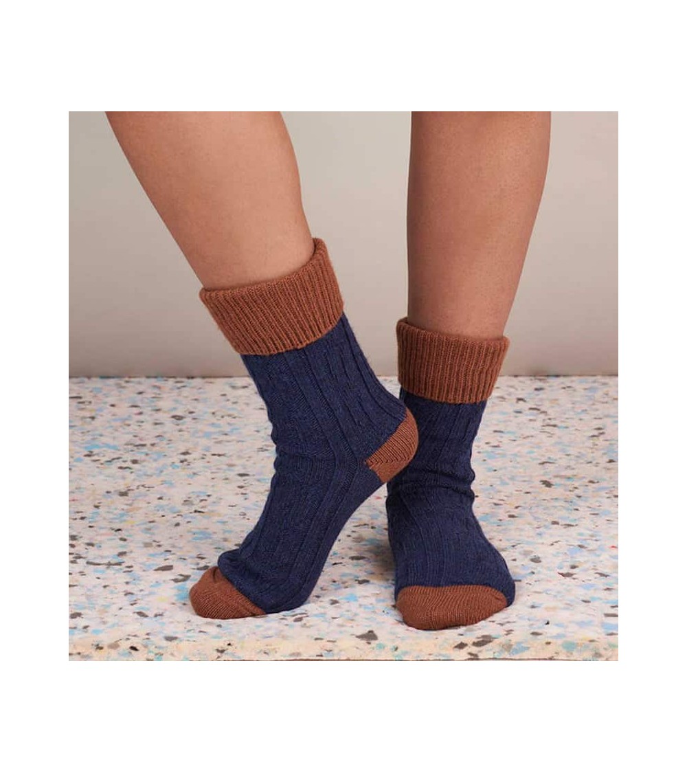 Chaussettes en laine et cachemire - Bleu marine et cuivre Catherine Tough jolies pour femme originales pour homme chausset ri...