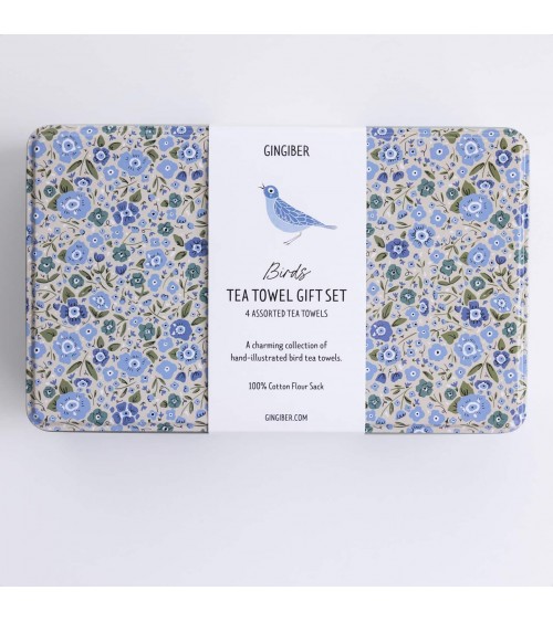 Coffret cadeau linge de cuisine - Oiseaux Gingiber torchon vaisselle qualité serviette haut de gamme beaux essuie main originaux