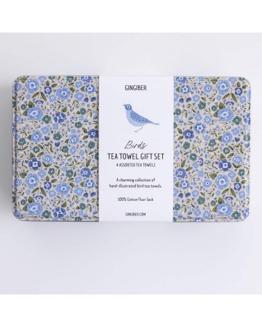 Coffret cadeau linge de cuisine - Oiseaux Gingiber torchon vaisselle qualité serviette haut de gamme beaux essuie main originaux