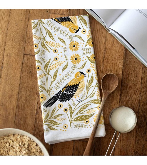 Coffret cadeau linge de cuisine - Oiseaux Gingiber torchon vaisselle qualité serviette haut de gamme beaux essuie main originaux