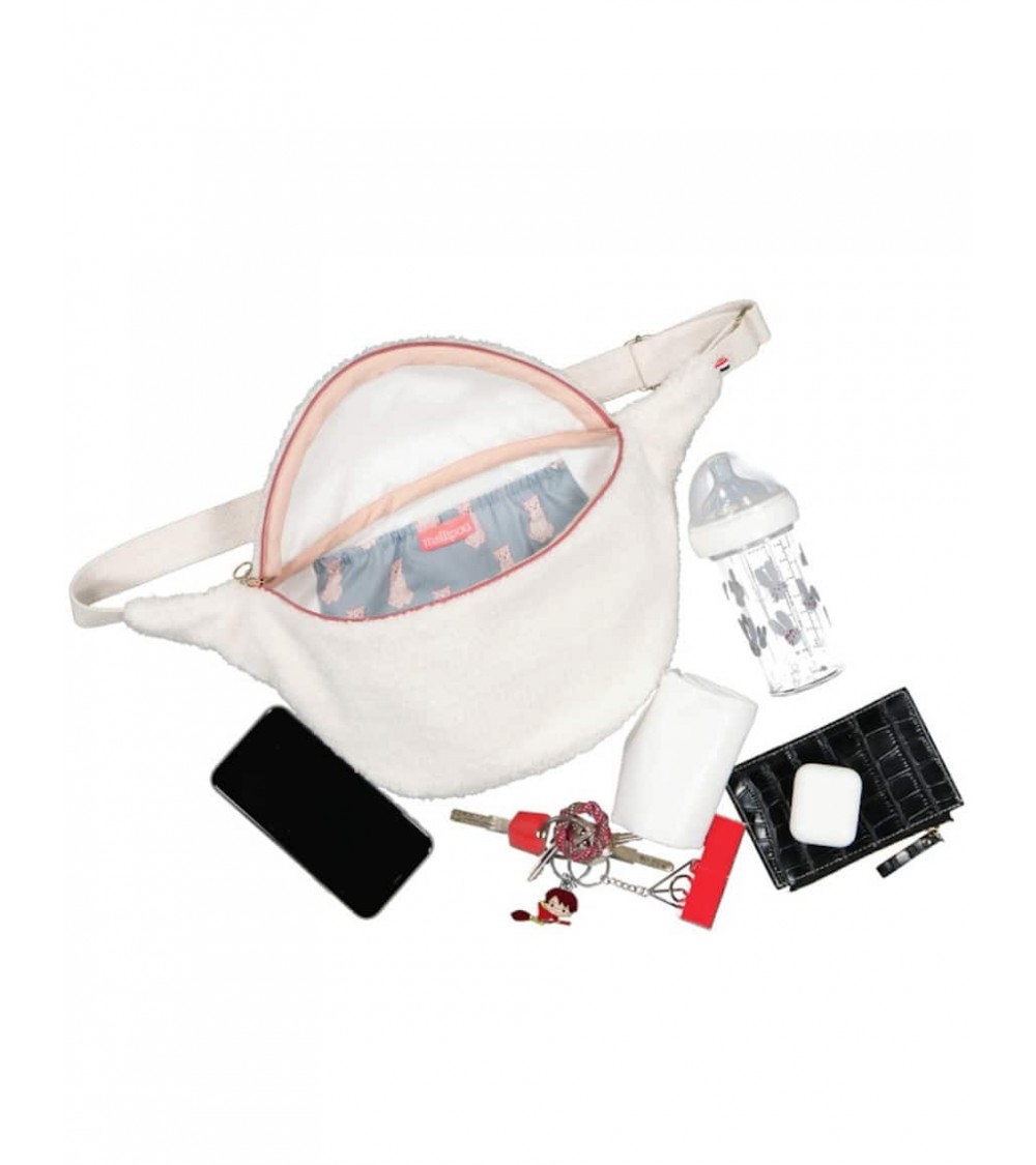 Bauchtasche mit Wickeltasche - Donna - Bouclé Stoff weiss Mellipou trendig schweiz kaufen kitatori