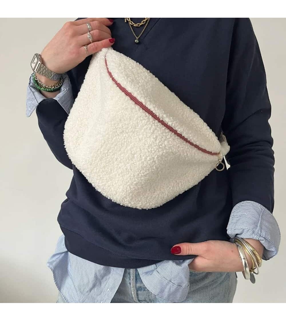 Sac banane à langer - Donna - Tissu bouclé blanc Mellipou tendance original kitatori suisse