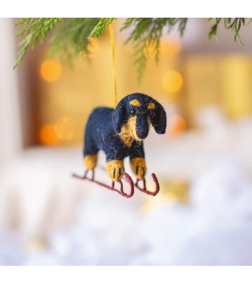 Dustin the skating dachshund - Christmas tree Decoration Sew Heart Felt 2024 christmas decorations xmas tree decorations