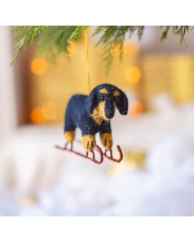 Dustin the skating dachshund - Christmas tree Decoration Sew Heart Felt 2024 christmas decorations xmas tree decorations