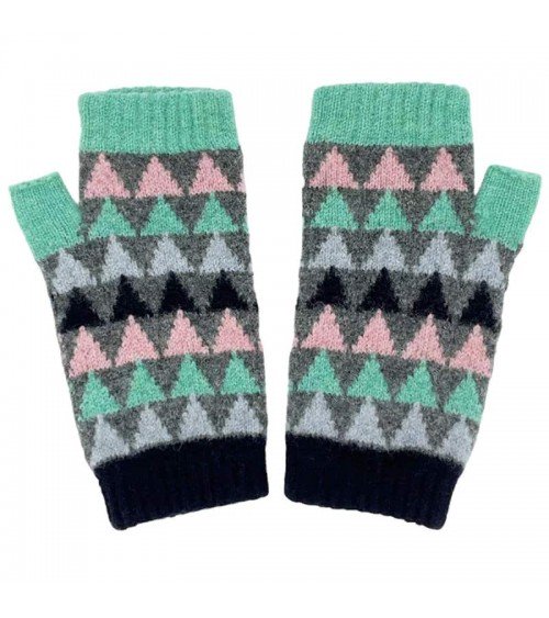 Triangle Grey & Mint - Wool fingerless gloves for women Catherine Tough original gift idea switzerland