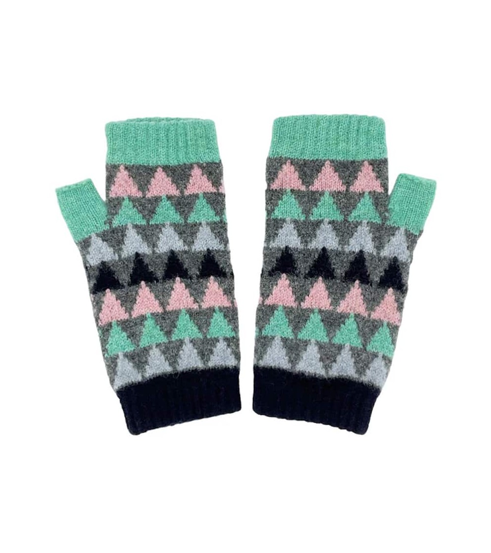 Triangle Grey & Mint - Wool fingerless gloves for women Catherine Tough original gift idea switzerland