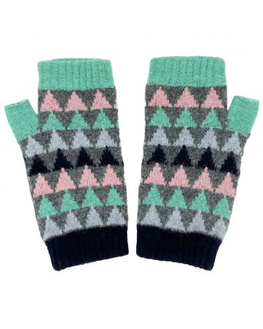 Triangle Grey & Mint - Wool fingerless gloves for women Catherine Tough original gift idea switzerland