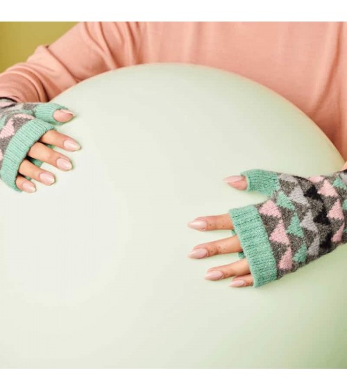 Triangle Grey & Mint - Wool fingerless gloves for women Catherine Tough original gift idea switzerland