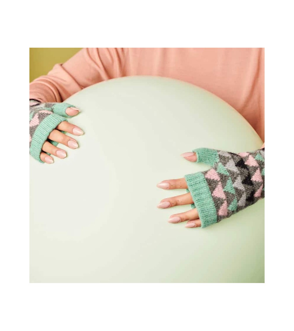 Triangle Gris et Menthe - Mitaines pour femme en laine Catherine Tough idée cadeau original suisse