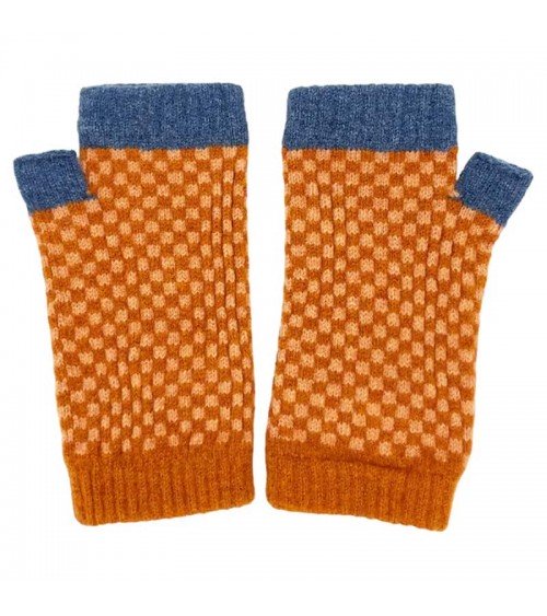 Peach check - Wool fingerless gloves for women Catherine Tough original gift idea switzerland