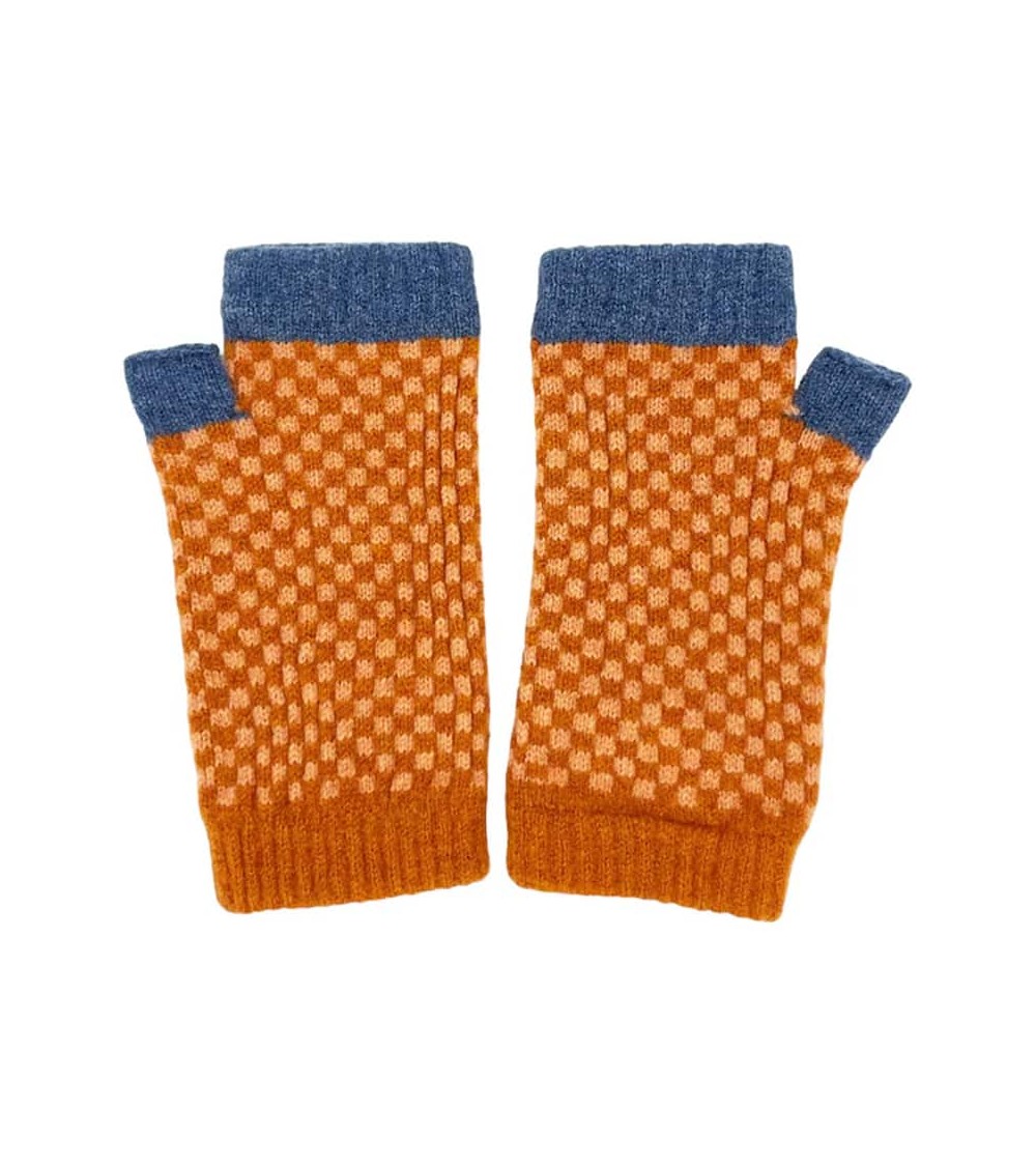 Peach check - Wool fingerless gloves for women Catherine Tough original gift idea switzerland