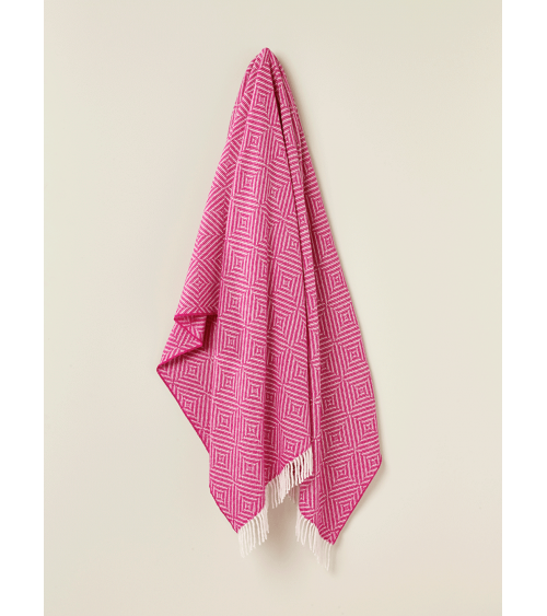 Plaid BRIGHT DIAMOND Fuchsia - Couverture en laine mérinos Bronte by Moon un plaid cocooning couverture chaude douce plaide lit