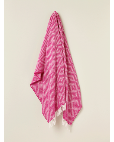 Plaid BRIGHT DIAMOND Fuchsia - Couverture en laine mérinos Bronte by Moon un plaid cocooning couverture chaude douce plaide lit