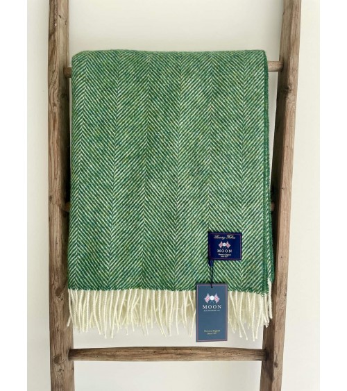 Wool Blanket HERRINGBONE Grass Green - Sofa Throw Bronte by Moon warm cozy soft sofa throw blanket picnic throws and blankets