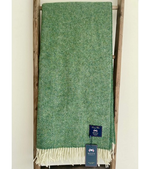 Wool Blanket HERRINGBONE Grass Green - Sofa Throw Bronte by Moon warm cozy soft sofa throw blanket picnic throws and blankets