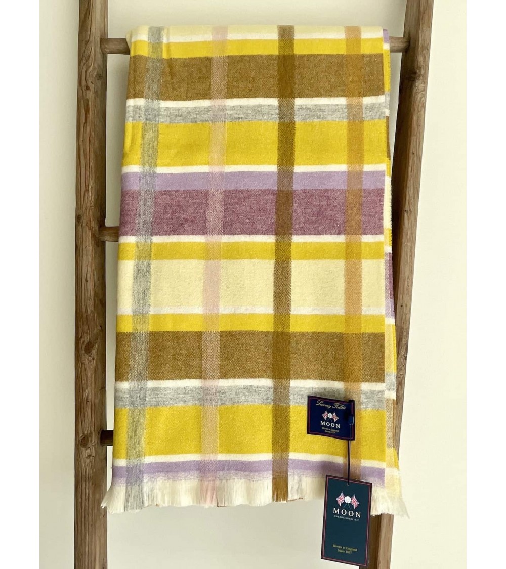 Plaid CONTEMPORARY CHECK Jaune / Naturel - Couverture en laine Bronte by Moon un plaid cocooning couverture chaude douce plai...